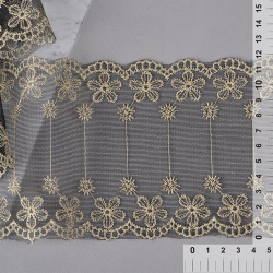 Кружево на сетке арт.TBY 10268C шир.120мм цв.черный/ золото уп.13,71м