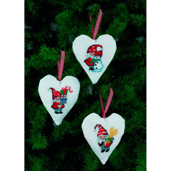 Набор для вышивания PERMIN арт.21-4236 Украшения на елку Санта и Снеговик 11х13 см