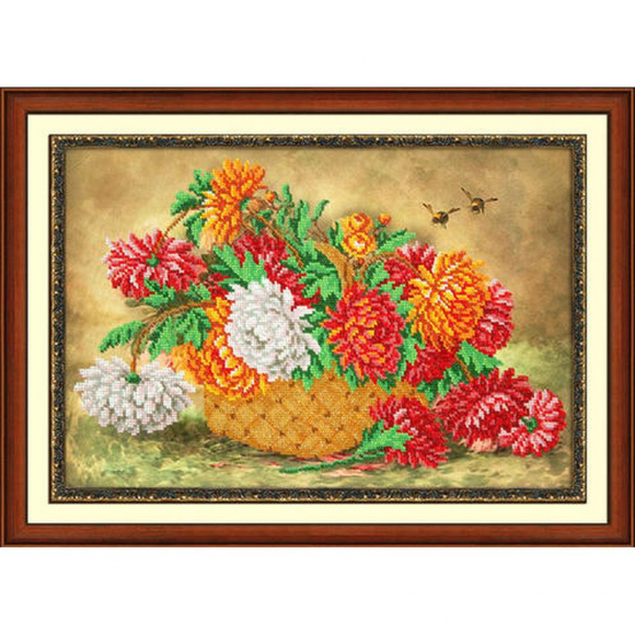 Набор для вышивания бисером ПАУТИНКА арт.Б-1246 Пушистые хризантемы 38х25 см