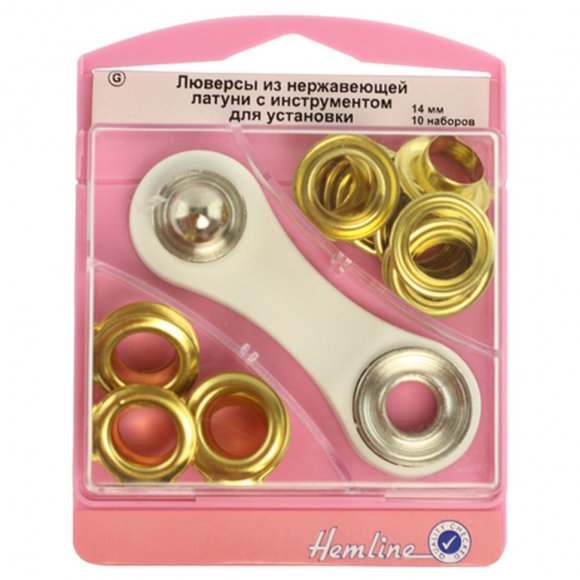 81246_Набор люверсов 14 мм с инструментом для установки, цвет золотистый