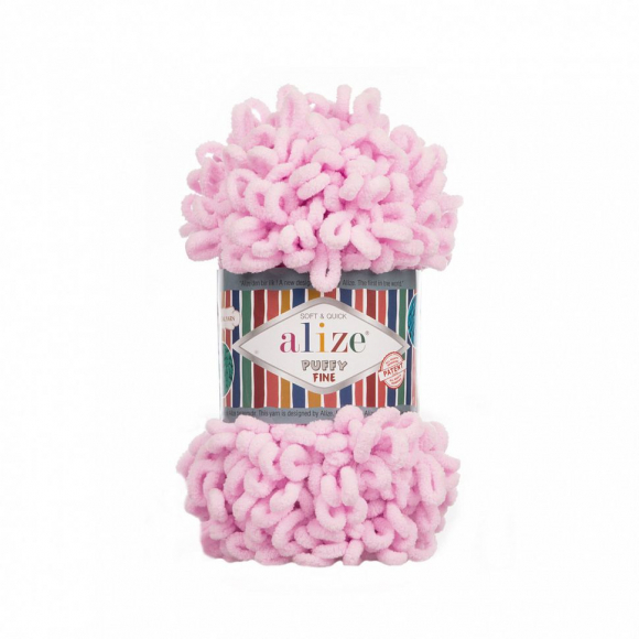 Пряжа для вязания Ализе Puffy Fine (100% микрополиэстер) 5х100г/14м цв.194 св.розовый