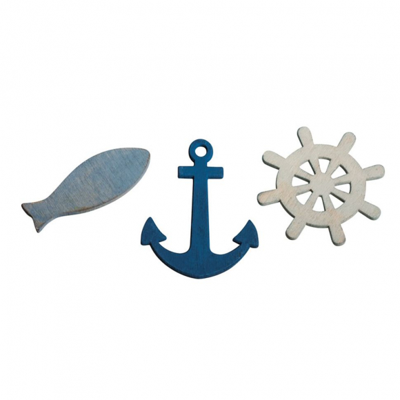 Набор декоративных элементов "Рыбки, якоря и штурвалы"