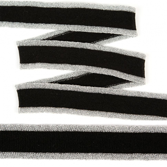 Тесьма TBY трикотажная Лампас KTS2225 шир.25мм цв.черн/серебро уп.10м