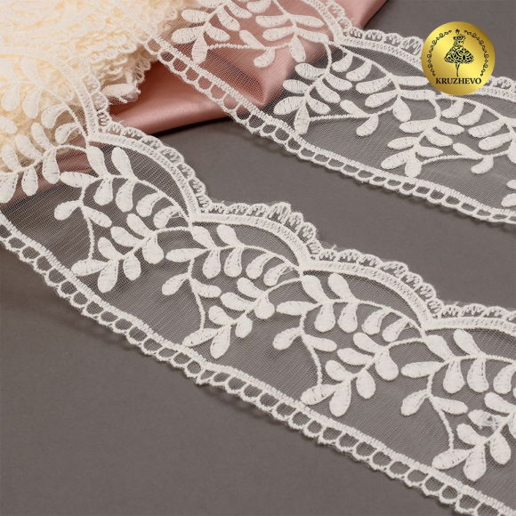 Кружево на сетке KRUZHEVO арт.TBY.40474 шир.85мм цв.W0115 молочный уп.13,7м