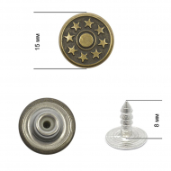Пуговицы джинсовые сталь 15мм 8 звезд New Star цв. антик уп. 1000шт