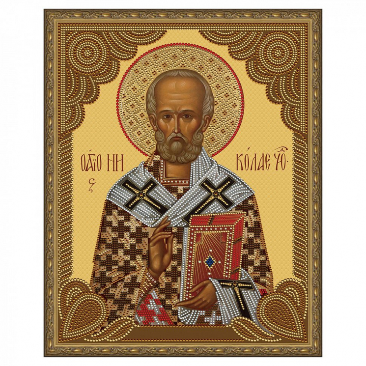 Картина 5D мозаика с нанесенной рамкой Molly арт.KM0792 Николай Чудотворец (12 цветов) 40х50 см