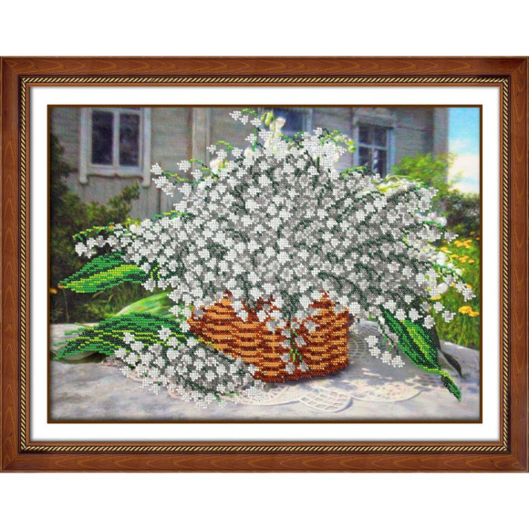 Набор для вышивания бисером ПАУТИНКА арт.Б-1267 Лукошко ландышей 38х28 см