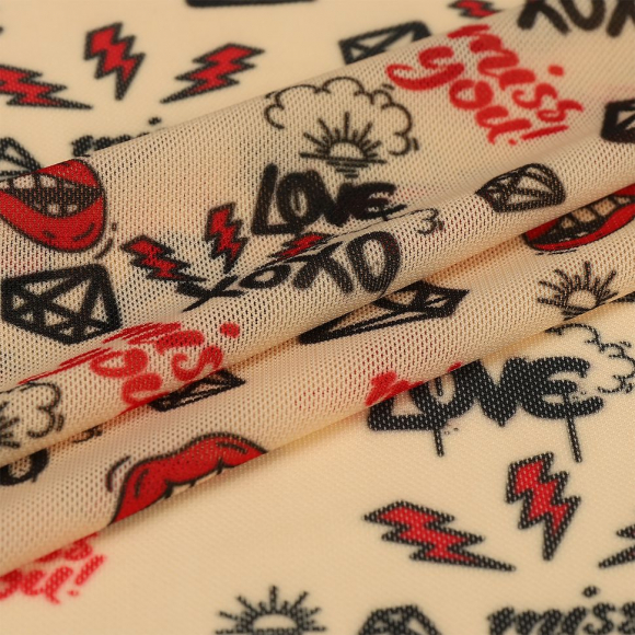 Сетка стрейч арт.TBY-908209 90г/м? с принтом тату Губы ш.150см цв.св.бежевый уп.3м