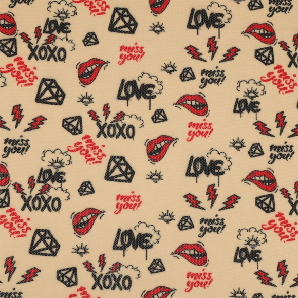 Сетка стрейч арт.TBY-908209 90г/м? с принтом тату Губы ш.150см цв.св.бежевый уп.3м