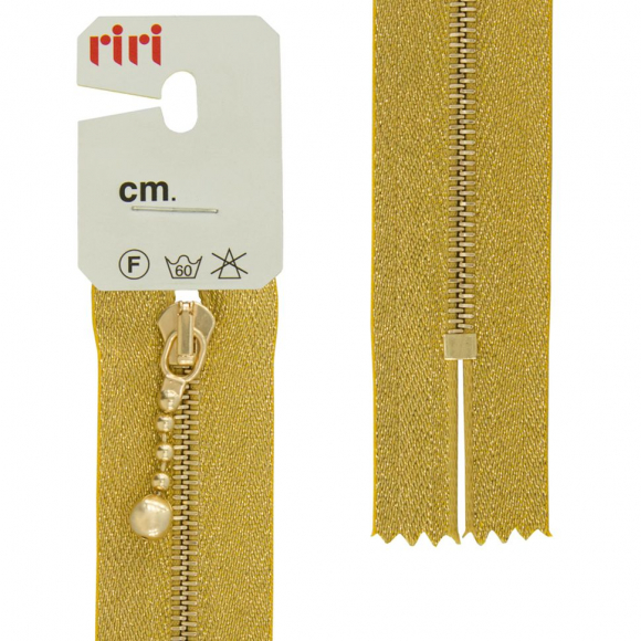 29422_Молния металл, Gold, слайдер Kuke, на люрексной тесьме, 4 мм, неразъёмная,18 см, тесьма золотистая