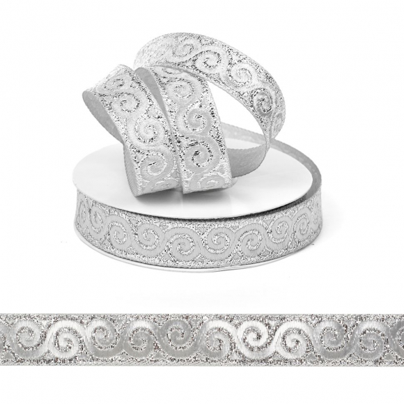 Лента (тесьма) жаккардовая арт.VB.101162 шир. 16мм цв.серебро уп.10 м