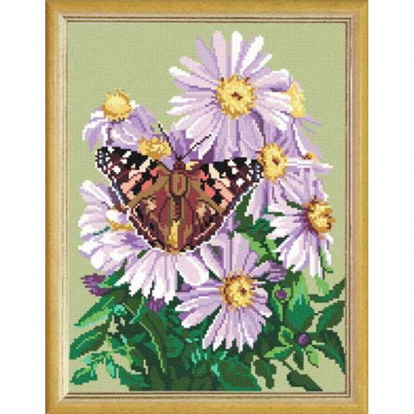 Рисунок на канве (страмин) с нанесенным рисунком ЧАРIВНИЦЯ арт. J14 Бабочка на покровке 30х40 см