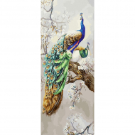 Картина по номерам с цветной схемой на холсте Molly арт.KHS0015 Панно. Павлины на дереве (40 цветов) 35х90 см