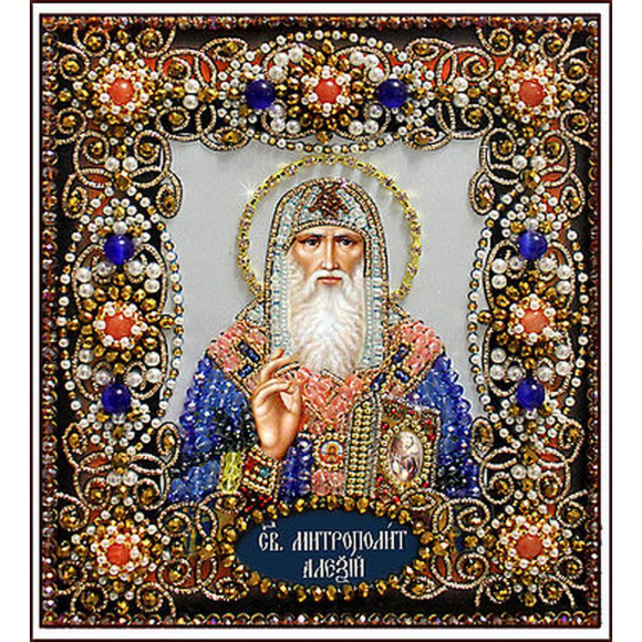 Набор для вышивания хрустальными бусинами ОБРАЗА В КАМЕНЬЯХ арт. 77-И-31 Святой Алексий 14,5х16,5 см