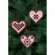 94695_Набор для вышивания украшения на ёлку в технике хардангер "Красные серца"