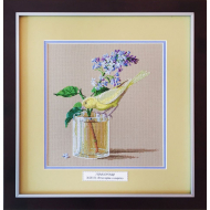 91197_Вышитая картина "Ветка сирени и канарейка"