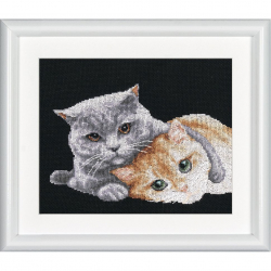 192918_Набор для вышивания "Друзья - котики", канва аида 16 ct (черного цвета)