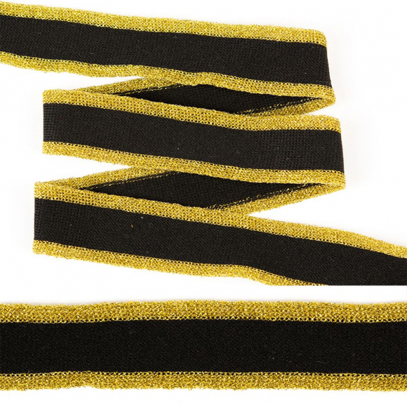 Тесьма TBY трикотажная Лампас KTS2325 шир.25мм цв.черн/золото уп.10м