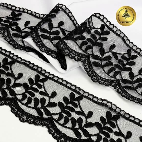 Кружево на сетке KRUZHEVO арт.TBY.40474 шир.85мм цв.черный уп.13,7м
