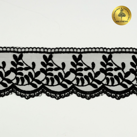 Кружево на сетке KRUZHEVO арт.TBY.40474 шир.85мм цв.черный уп.13,7м