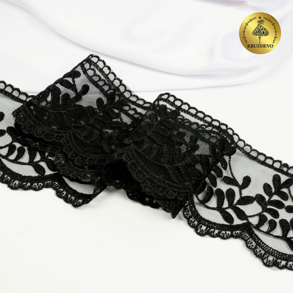 Кружево на сетке KRUZHEVO арт.TBY.40474 шир.85мм цв.черный уп.13,7м