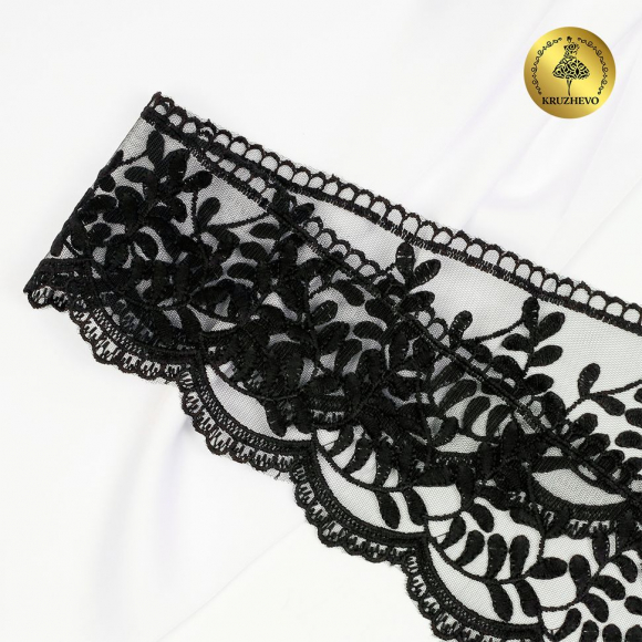 Кружево на сетке KRUZHEVO арт.TBY.40474 шир.85мм цв.черный уп.13,7м