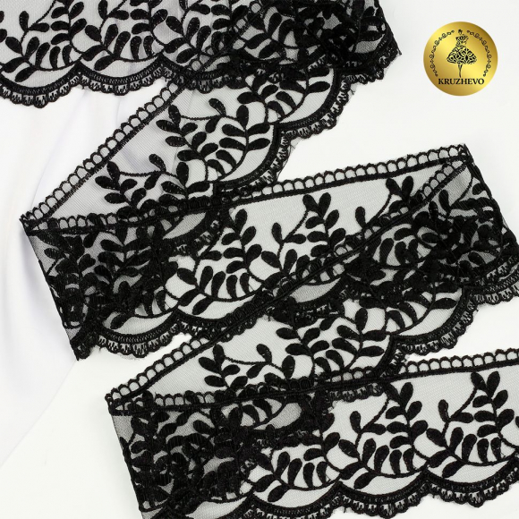 Кружево на сетке KRUZHEVO арт.TBY.40474 шир.85мм цв.черный уп.13,7м