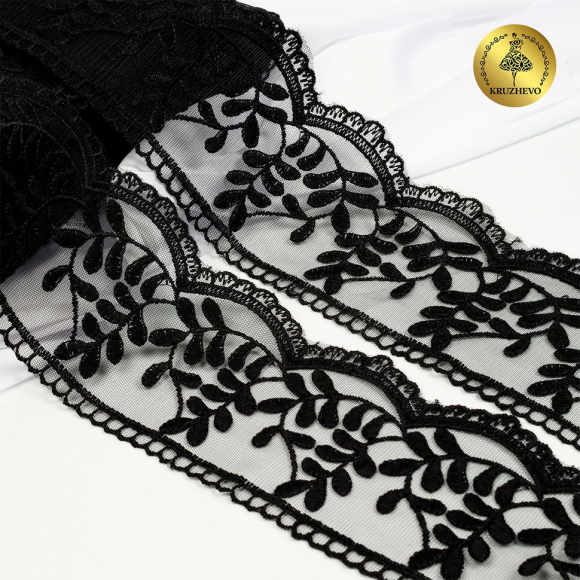 Кружево на сетке KRUZHEVO арт.TBY.40474 шир.85мм цв.черный уп.13,7м