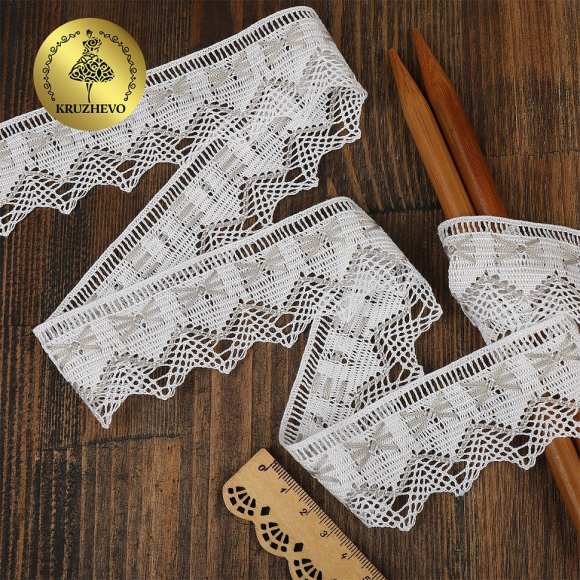 Кружево из мерсеризованного хлопка KRUZHEVO 37мм арт.TR.K-10034 цв.белый+серый, уп.3м
