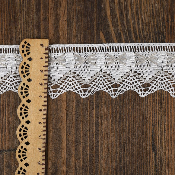 Кружево из мерсеризованного хлопка KRUZHEVO 37мм арт.TR.K-10034 цв.белый+серый, уп.3м