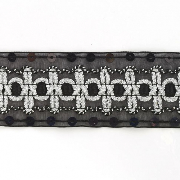Тесьма с пайетками TBY арт.TH182 шир.38мм цв.039 черный уп.18,28м