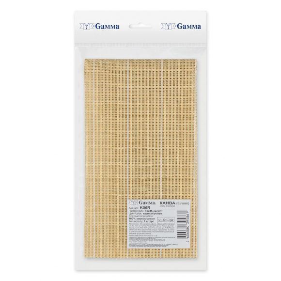 Канва Gamma K06R крупная 100% хлопок 35 x 35 см уп.5 шт цв.желтый