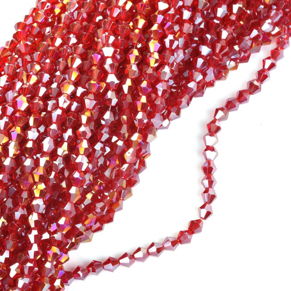 Бусины граненые Биконус (стекло) на нитях арт.TBY-K-2  6х6мм отвер.1,5мм цв.28 AB бордовый уп.100х50 бусин
