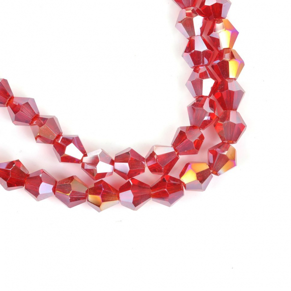 Бусины граненые Биконус (стекло) на нитях арт.TBY-K-2  6х6мм отвер.1,5мм цв.28 AB бордовый уп.100х50 бусин