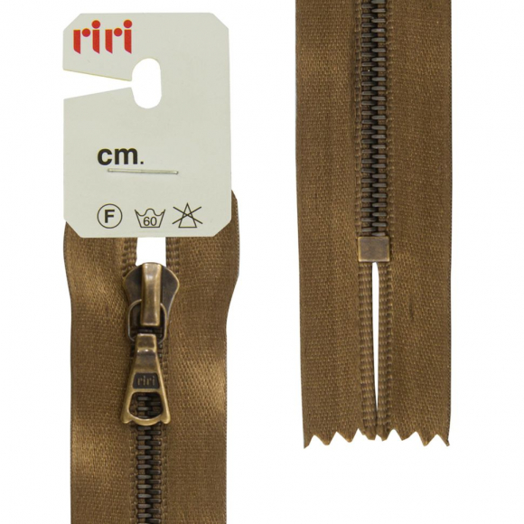 29274_Молния металл, AM, неразъёмная, на атласной тесьме, 4 мм, 16 см, цвет 2223, светло-коричневый