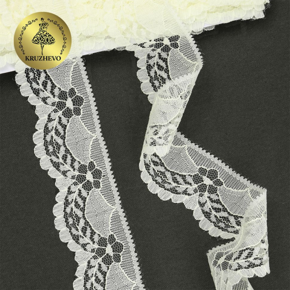 Кружево-трикотаж KRUZHEVO арт.TBY 1661 шир.40мм цв.02 молочный, уп.27,4м