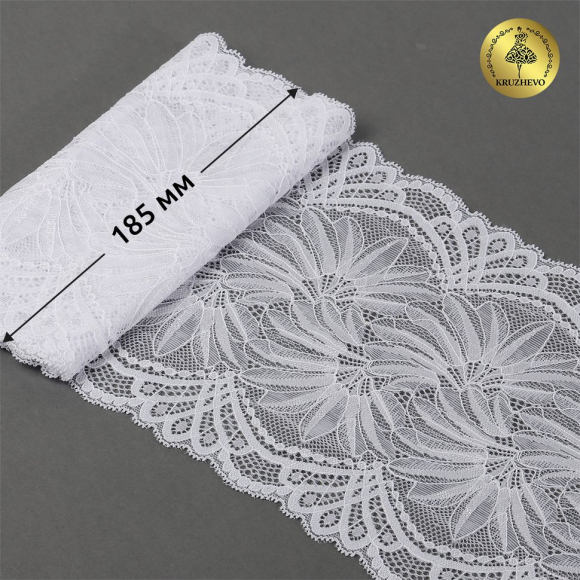 Кружево-стрейч KRUZHEVO арт.TBY.40039 шир.185мм цв.001 белый уп.25м