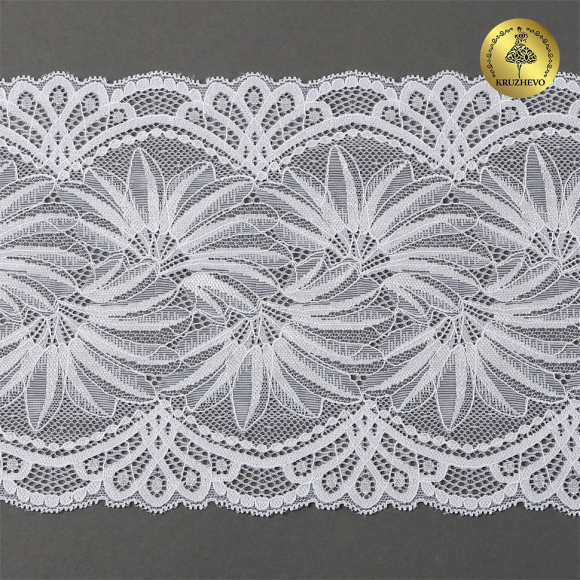 Кружево-стрейч KRUZHEVO арт.TBY.40039 шир.185мм цв.001 белый уп.25м