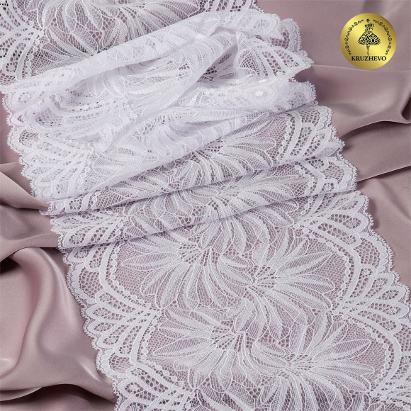Кружево-стрейч KRUZHEVO арт.TBY.40039 шир.185мм цв.001 белый уп.25м