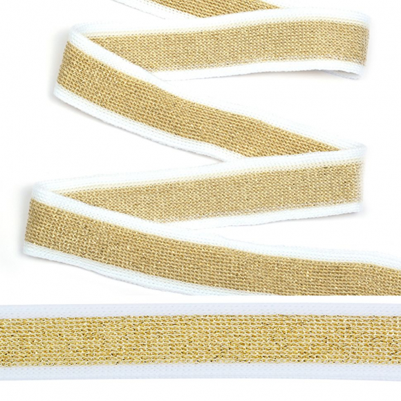 Тесьма TBY трикотажная Лампас KTS2120 шир.20мм цв.бел/золото уп.64м Тесьма TBY трикотажная Лампас KTS2120 шир.20мм цв.бел/золото уп.64м