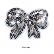 Термоаппликация с пайетками арт.TBY.ND.17 Бант 67х40мм цв.2 серебро уп.10шт