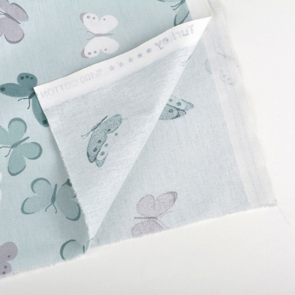 Ткань ранфорс Бабочки, арт.WH 9947-v17, 130г/м?,100% хлопок, шир.240см, цв.мята/т.мята, рул.30м