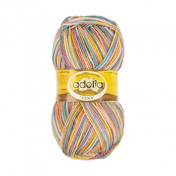 Пряжа ADELIA ZENA (100% акрил) 5х100г/308м цв.94 розовый-св.серый-желтый-св.бирюзовый
