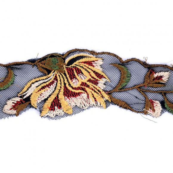 Кружево на сетке арт.TBД-2060297 А шир.60мм цв.бежево-красный уп.11,9м