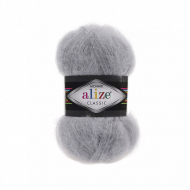 Пряжа для вязания Ализе Mohair classic (25% мохер, 24% шерсть, 51% акрил) 5х100г/200м цв.021 серый