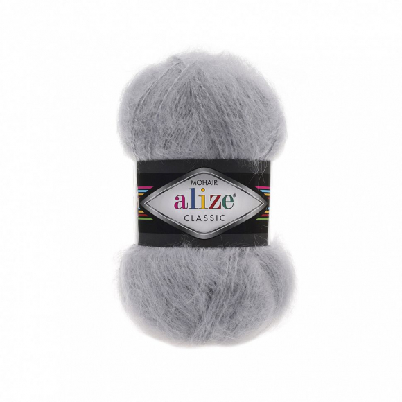 Пряжа для вязания Ализе Mohair classic (25% мохер, 24% шерсть, 51% акрил) 5х100г/200м цв.021 серый