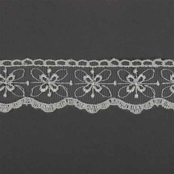 Кружево на сетке KRUZHEVO арт.TR.2106 шир.35мм цв.02 молочный уп.10м