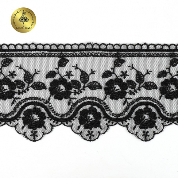 Кружево на сетке KRUZHEVO арт.TR.1111 шир.90мм цв.05 черный, уп.10м