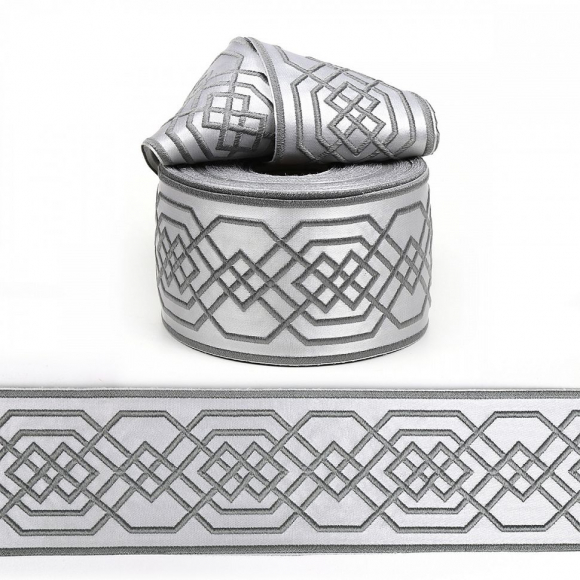 Лента отделочная жаккардовая арт.TBY.2703-80 шир.80 мм цв.02 серый уп.24,3 м