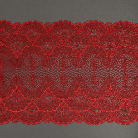 Кружево-стрейч KRUZHEVO арт.TBY.8034 шир.195мм цв.SD163 красный уп.10м